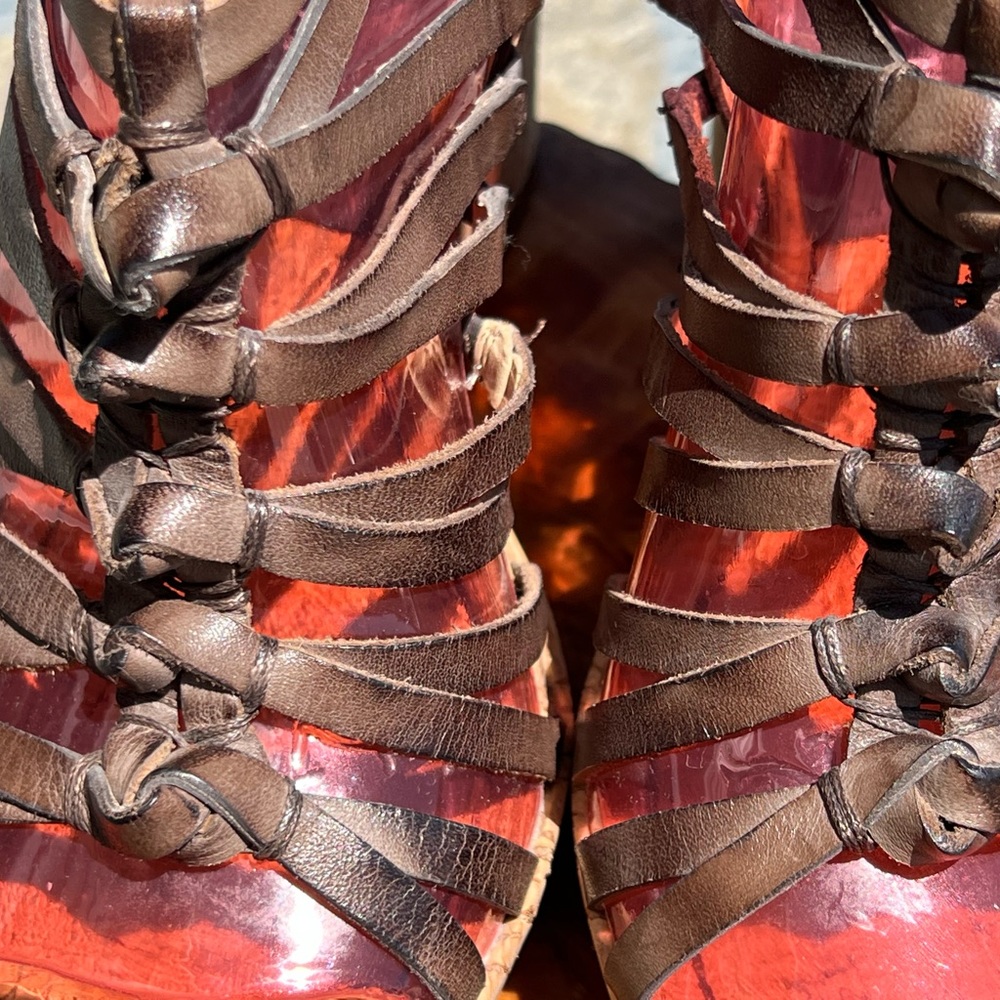 Audrey Brooke Leather Gladiator Wedge Sandals DK Brown SZ 7.5 NWOT - Picture 3 of 12